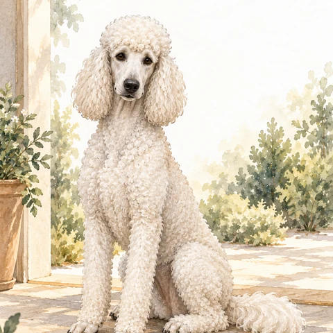 Watercolour portrait of a French Poodle