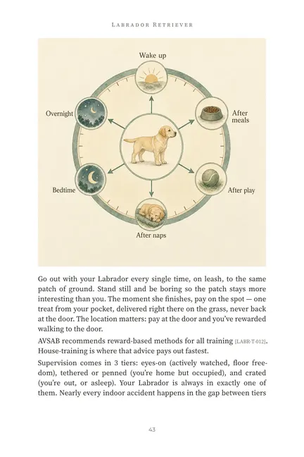 Preview of page 43 with a Labrador house training diagram